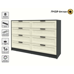 Kомод Тренд КТ-К157 (Антрацит ЛДСП/ Дуб снежный ЛМДФ) Ш1565 В1020 Г451